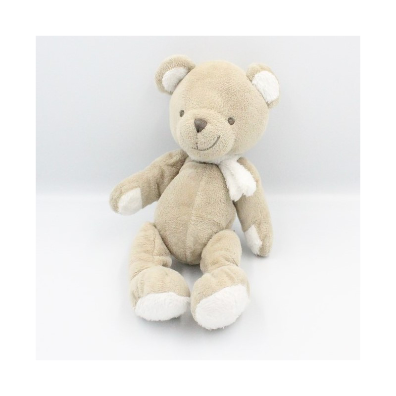 Doudou ours Beige gris blanc écharpe NICOTOY