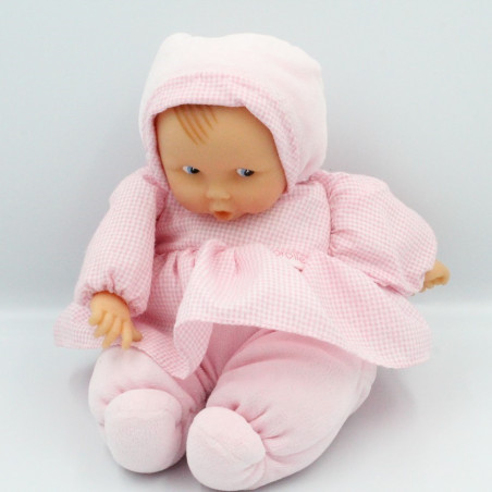 Doudou bébé poupée Baby Pouce robe vichy rose COROLLE 2000