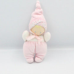 Doudou poupée poupon bébé rose blanc fleurs COROLLE 1997