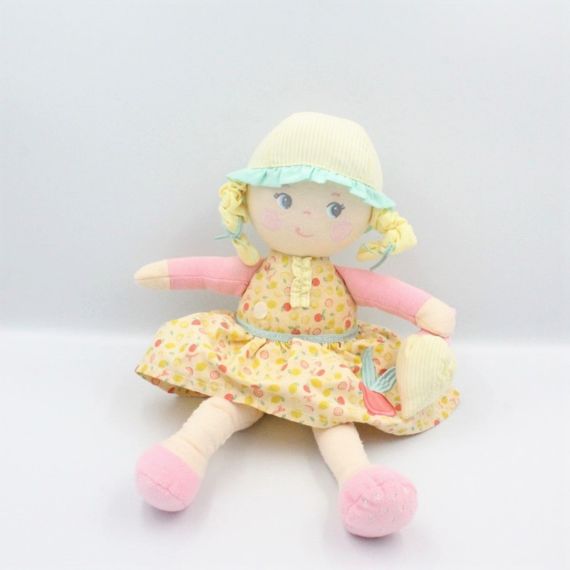 Doudou poupée chiffon Zest d'amour Fruit jaune vert rose COROLLE