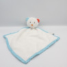 Doudou plat ours blanc bleu pois rayé rose orange