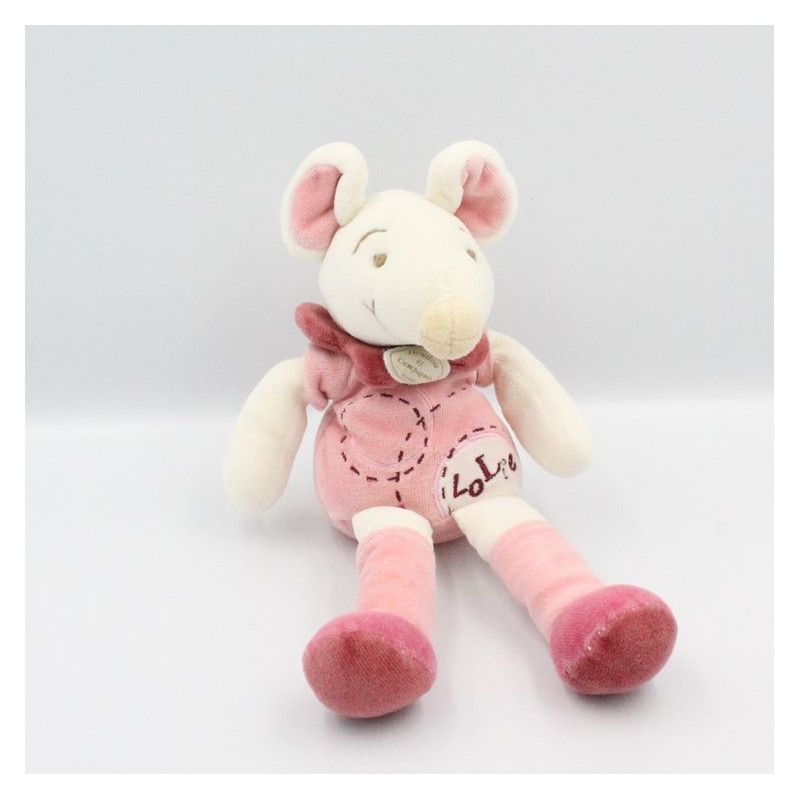 Doudou et compagnie souris rose blanche Lolie