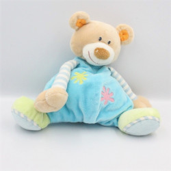 Doudou ours beige bleu vert rayé NATTOU