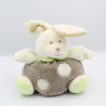 Doudou lapin boule blanc beige gris rayé vert CP INTERNATIONAL