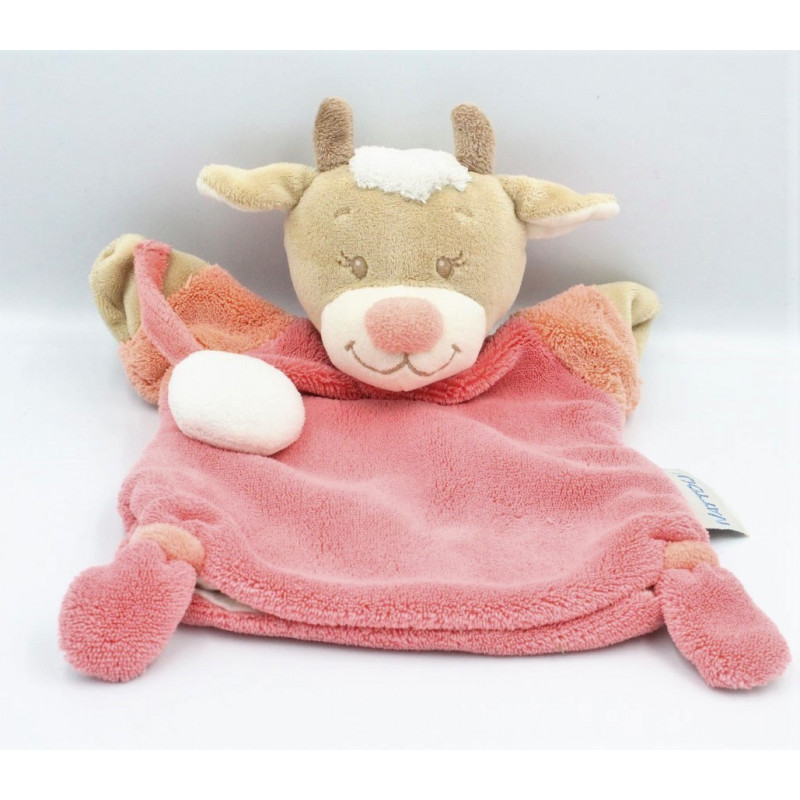 Doudou marionnette vache beige rose les Zamis NATTOU