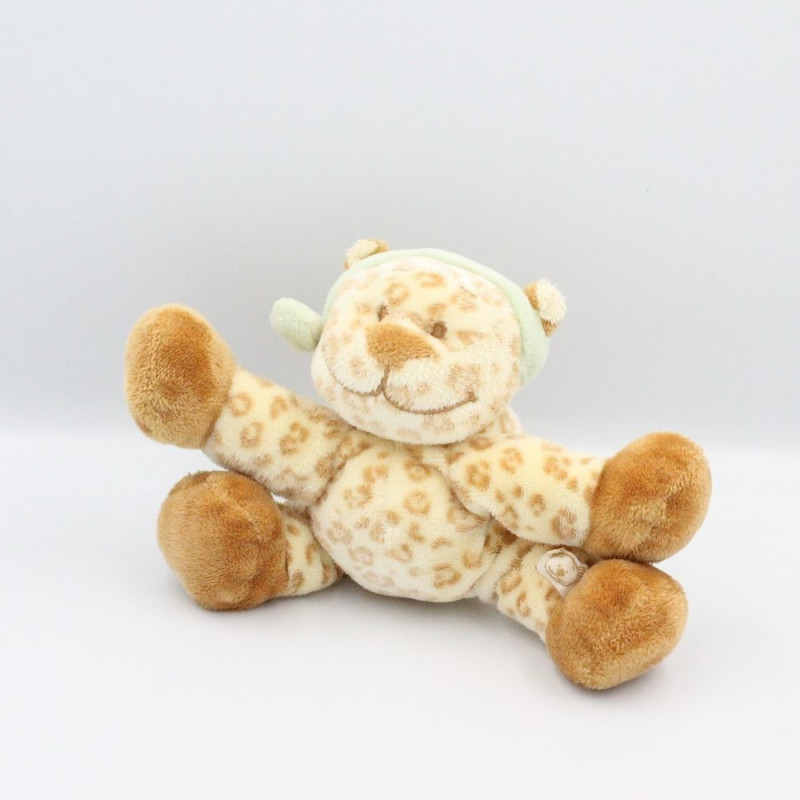 Doudou léopard beige marron bonnet vert NOUKIE'S