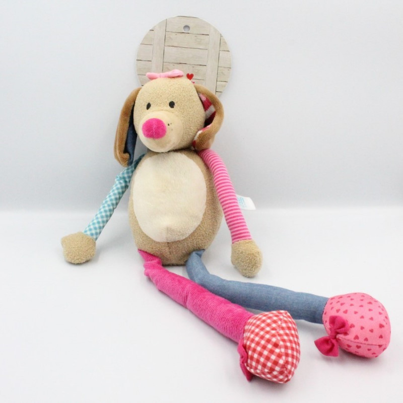 Doudou chien beige bleu rose LIEF