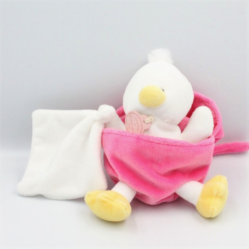 Doudou et Compagnie poussin oiseau blanc rose coquille mouchoir