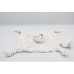 Doudou plat chat blanc étoiles rose BOUT'CHOU BOUTCHOU