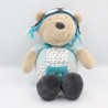 Doudou ours aviateur beige bleu noir pois Oscar SAUTHON