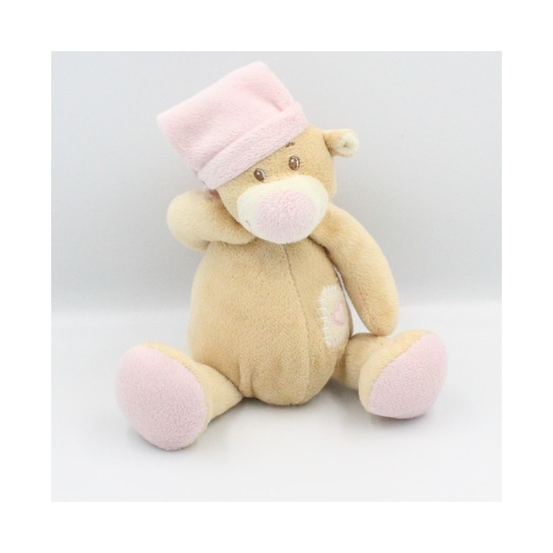 Doudou ours beige blanc rose coeur MANON ET VALENTIN