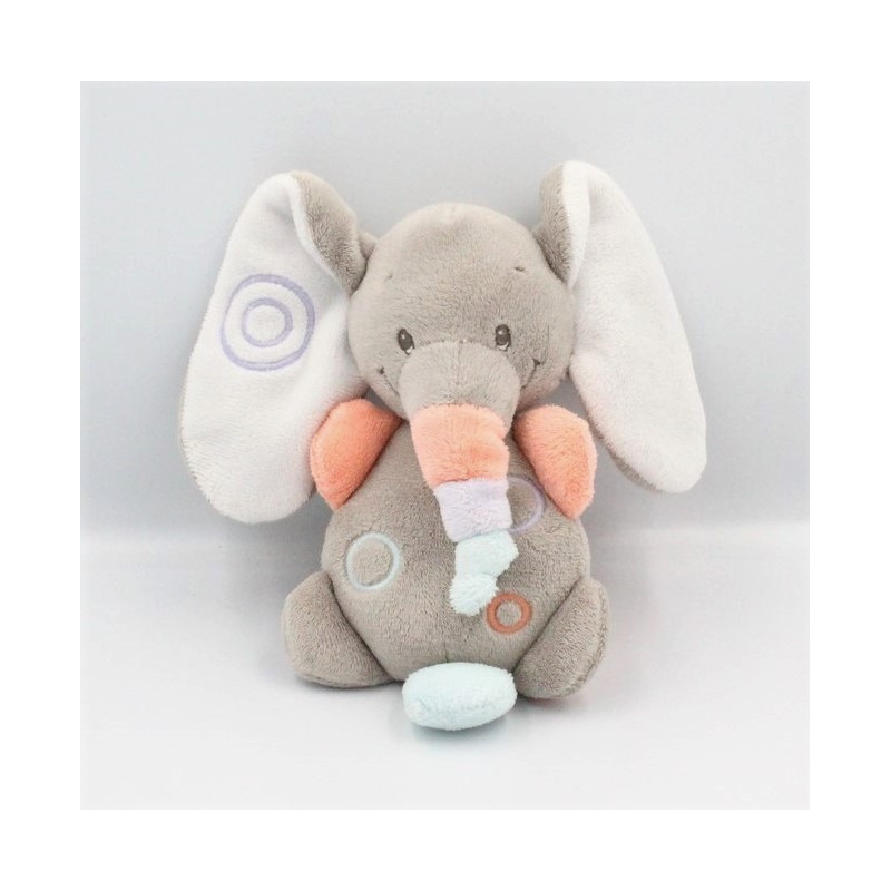 Doudou musical éléphant gris orange bleu mauve Bubbles NATTOU