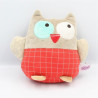 Doudou hibou chouette beige rouge bleu POMMETTE