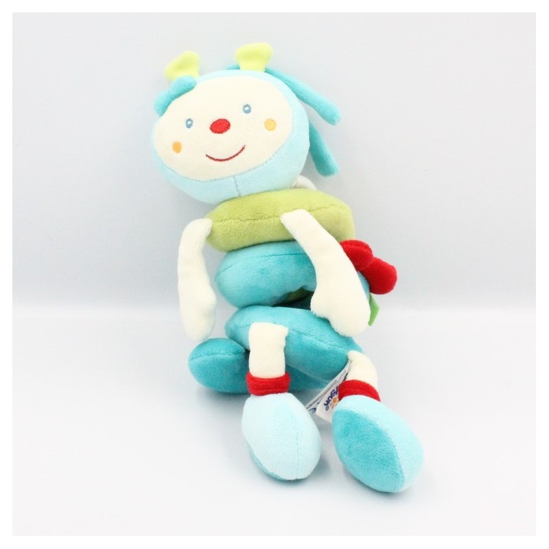 Doudou musical chenille papillon bleu vert blanc rouge BABYSUN
