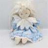 Ancienne Poupée Tissu robe bleu cheveux blanc MUNDIA