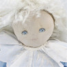 Ancienne Poupée Tissu robe bleu cheveux blanc MUNDIA