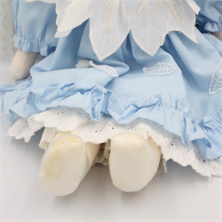 Ancienne Poupée Tissu robe bleu cheveux blanc MUNDIA