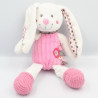 Doudou lapin blanc rose gris pois oiseau NICOTOY