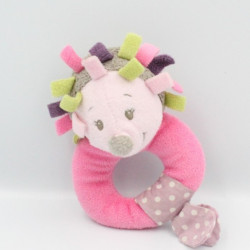 Doudou hochet hérisson gris rose vert Manon NATTOU