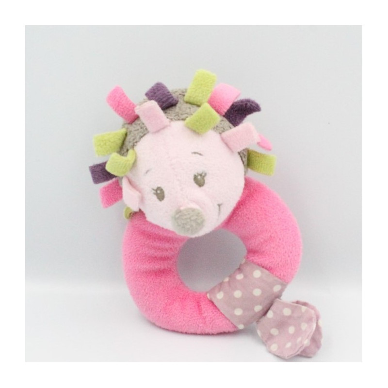 Doudou hochet hérisson gris rose vert Manon NATTOU