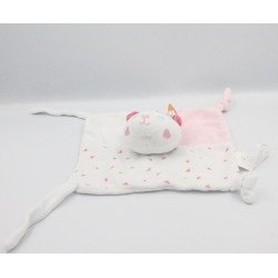 Doudou plat ours blanc rose bleu plumes indien SIPLEC