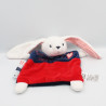 Doudou plat lapin blanc bleu rouge Petit Bisou MOTS D'ENFANTS