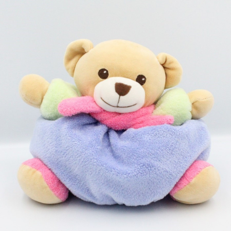 Doudou ours boule mauve rose vert NOUNOURS