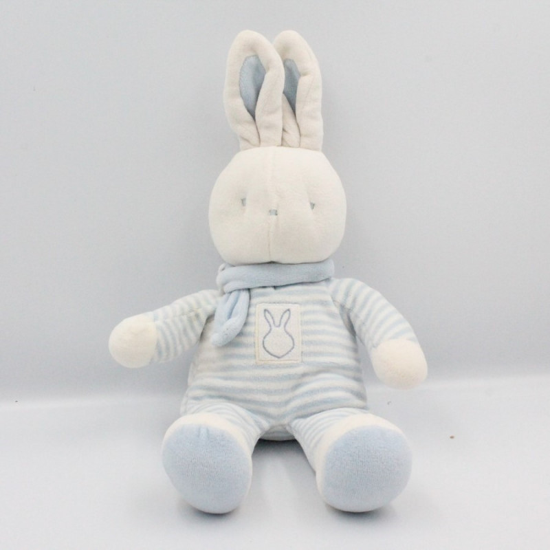 Doudou Lapin blanc rayé bleu KLORANE