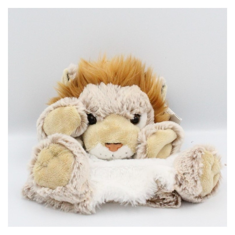 Doudou marionnette lion beige blanc tout doux DANI