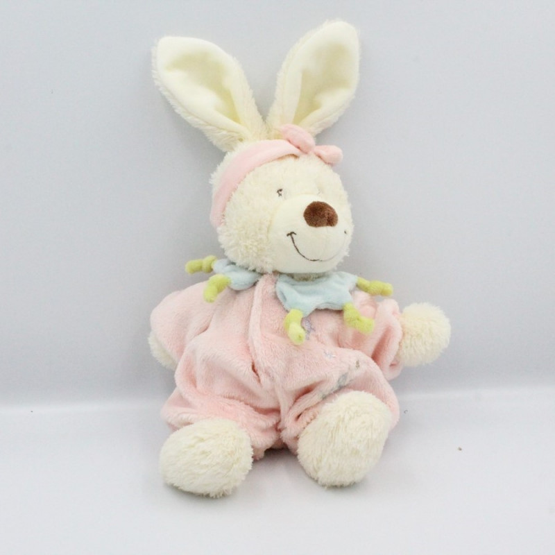 Doudou lapin blanc combinaison rose bleu papillon TEX BABY