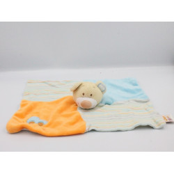 Doudou plat ours beige bleu orange voiture DOUKIDOU