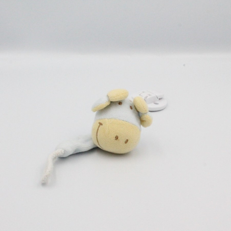 Doudou attache tétine Vache bleu jaune TEX