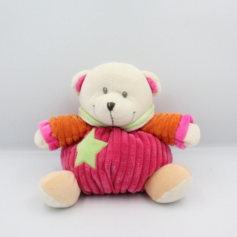 Doudou ours rose orange vert MES PETITS CAILLOUX CMP