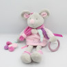 Doudou et compagnie souris grise rose violet hochet fleur Pearly
