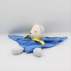 Doudou plat triangle ours blanc bleu jaune NOUNOURS