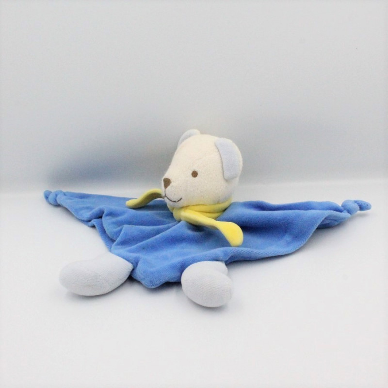 Doudou plat triangle ours blanc bleu jaune NOUNOURS