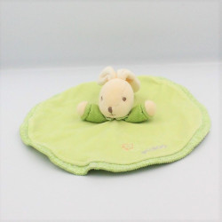 Doudou plat rond lapin vert fleur KALOO