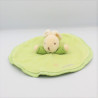 Doudou plat rond lapin vert fleur KALOO