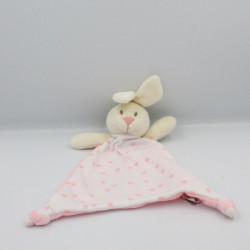 Doudou plat lapin blanc rose coeurs TOM & ZOE
