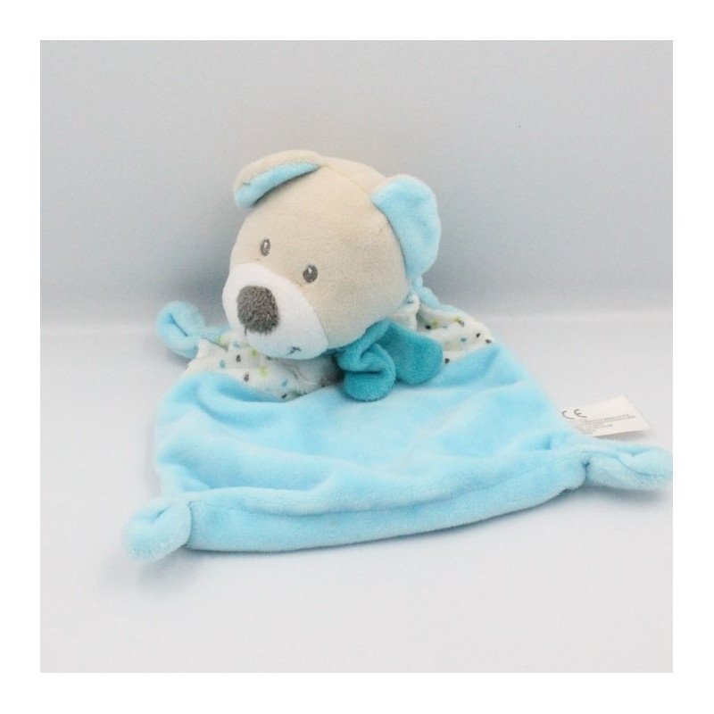 Doudou plat ours bleu blanc pois nuage NICOTOY