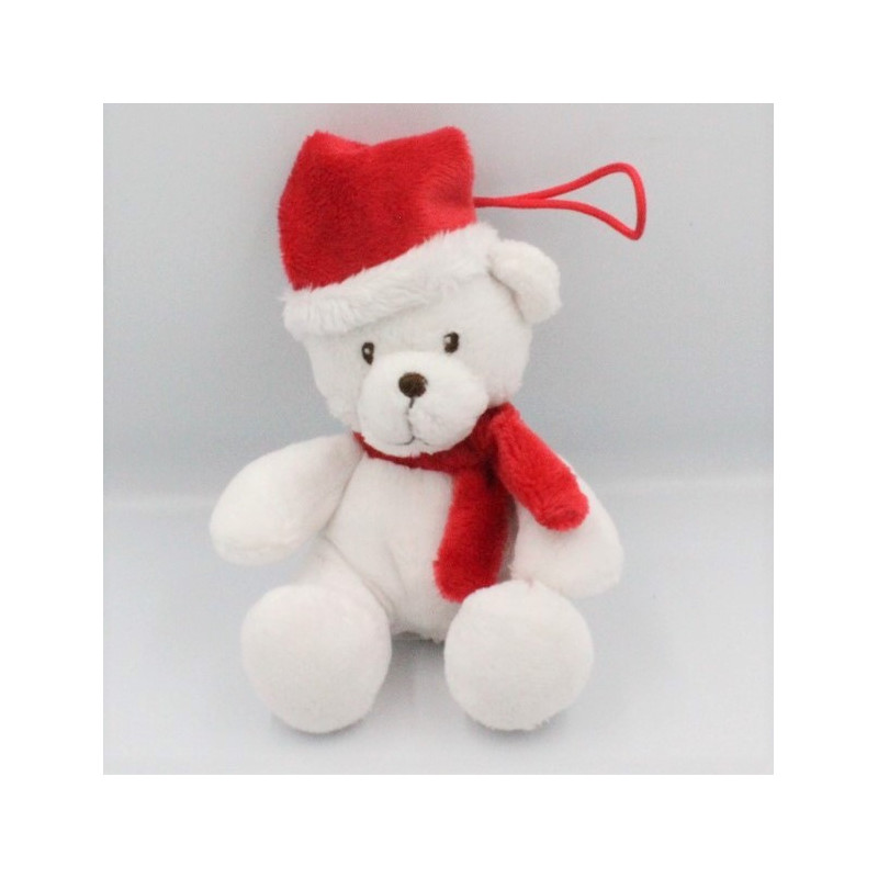 Doudou ours blanc rouge bonnet écharpe SF