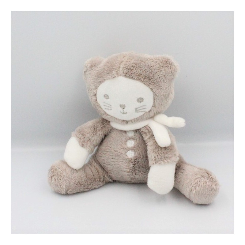 Doudou chat beige blanc OBAIBI