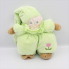 Doudou poupée lutin vert fleur grelot AJENA