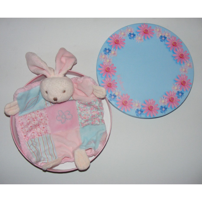 Doudou plat lapin Liliblue Patchwork rose bleu KALOO