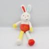 Doudou lapin blanc rouge jaune bleu coeurs AUCHAN BABY