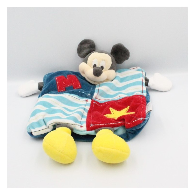 Doudou plat marionnette Mickey bleu rouge jaune DISNEY BABY