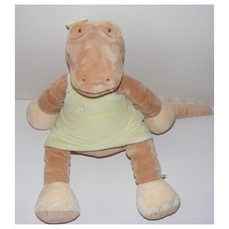 Grand doudou crocodile Odile robe verte NOUKIE'S