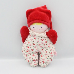 Doudou poupée lutin rouge blanc fleurs COROLLE