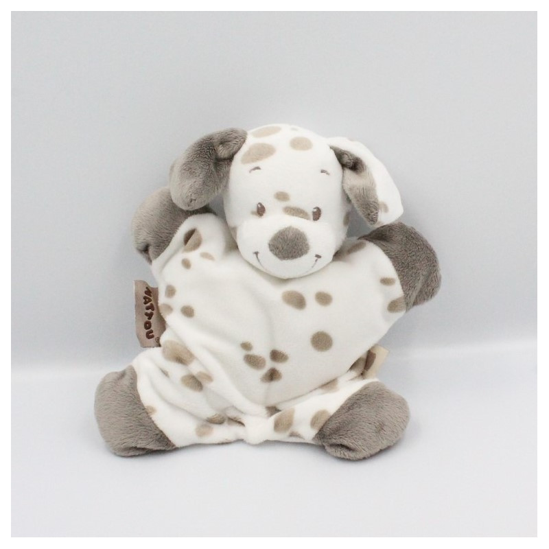 Doudou semi plat chien blanc beige Max Noa et Tom NATTOU