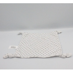 Doudou plat carré blanc ours lune étoiles CARREFOUR CMI